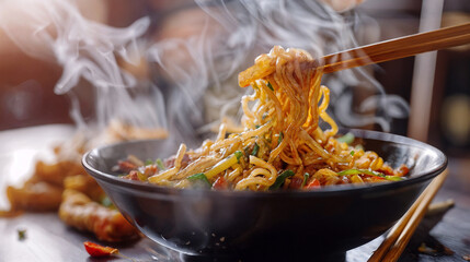 Gourmet Wok Noodles with Vegetables and Soy Sauce