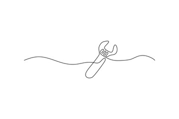 Simple line art illustration of an adjustable wrench Graphic is minimalist and monochrome