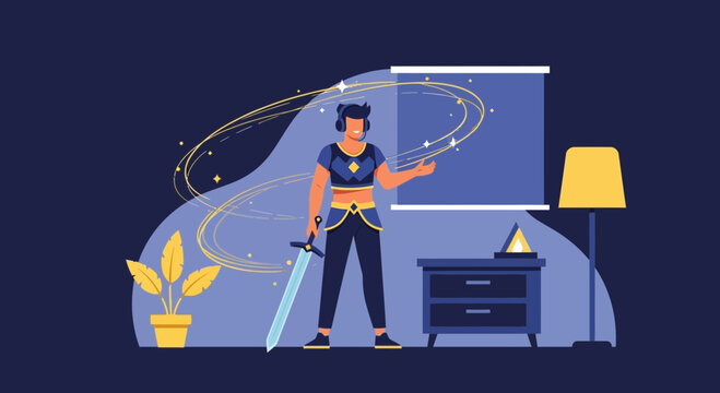 Fantasy Character With Sword Ready To Battle On Live Streaming Session