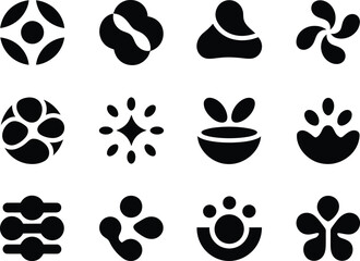 Collection of abstract organic shapes and symbols in black and white