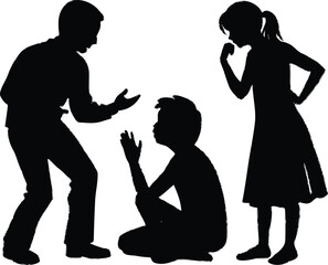 parents mediating sibling argument silhouette,parents talking to kids on couch silhouette