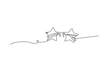 Single-line art depicting two stars, minimalist style on white, with a swirl