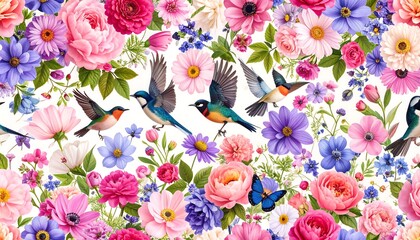 Floral pattern with birds