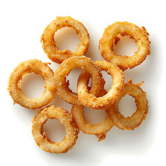 Crispy golden onion rings arranged in a cluster