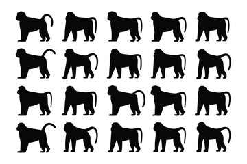 Collection of silhouetted domestic cats sitting in various poses against a white background