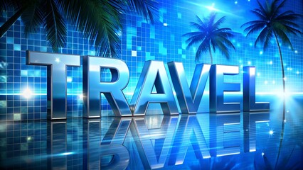 Tropical seaside landscape with modern TRAVEL text perfect for tourism company branding vacation marketing templates travel agency posters or digital advertisements promoting beach holidays
