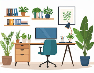 Modern Home Office with Plants