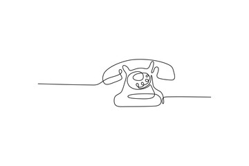 Single-line drawing of an old rotary phone on a white background Continuous art