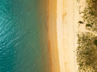 Aerial Drone View of Tropical Queensland Beach, Ocean Waves, Island Coastline and Shoreline –...