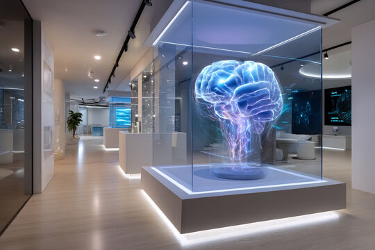Holographic brain display in modern gallery