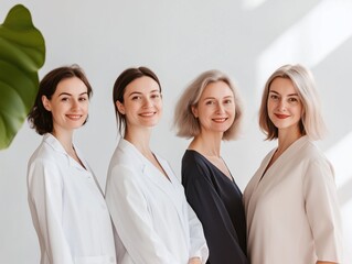 Obraz premium Portrait of Smiling Female Medical Team in White Uniforms