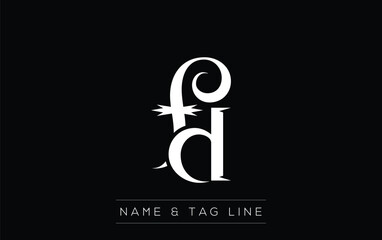 FD logo design. A sophisticated, minimalistic logo design featuring golden stylized typography,  perfect for branding concepts emphasizing luxury, professionalism, and contemporary aesthetics.