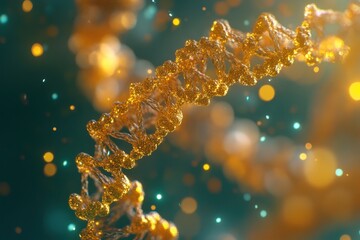 Digital data processing visualized over a vibrant DNA strand in a futuristic setting, digital data processing over dna strand