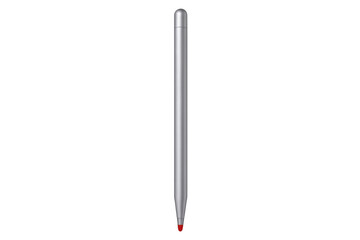 Silver stylus pen with red tip resting on clear surface, highlighting precision writing and digital design capabilities
