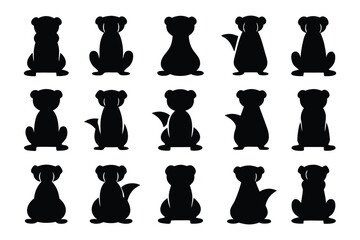 Collection of silhouetted black cats in various playful and curious poses against a white background