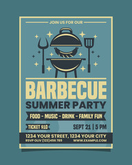 Blue Barbecue Summer Party Vertical Portrait flyer, BBQ invitation poster vector template design