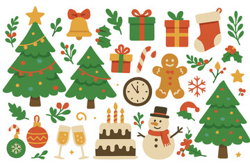 Traditional doodle icons of a merry Christmas party in a sketch hand-made design vector