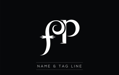 FP logo design. A sophisticated, minimalistic logo design featuring golden stylized typography,  perfect for branding concepts emphasizing luxury, professionalism, and contemporary aesthetics.