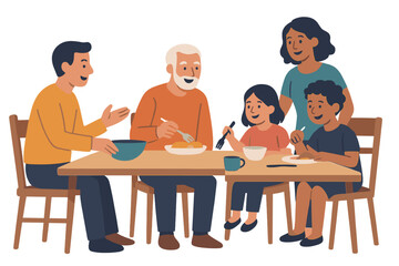 Three generations gather for a festive family dinner on Thanksgiving and Christmas