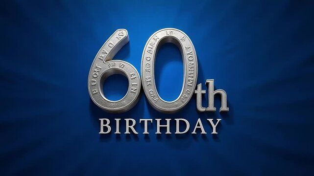 Elegant 60th Birthday Celebration Metallic Numbers and Text on Blue Background