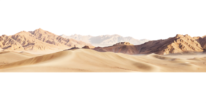 a vast desert landscape with rolling sand dunes isolated on white background, png, ai generated.