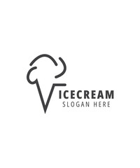 Ice cream black silhouette logo, Balls in waffle cone logo