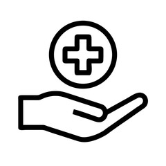 Fototapeta premium Minimalist First Aid Icon Line Art Healthcare Hand with Cross