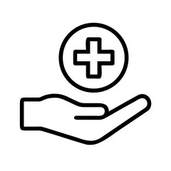 Obraz premium Minimalist First Aid Icon Line Art Healthcare Hand with Cross
