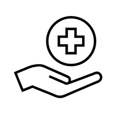 Obraz premium Minimalist First Aid Icon Line Art Healthcare Hand with Cross