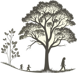 Tree Silhouette with Birds in Nature Design