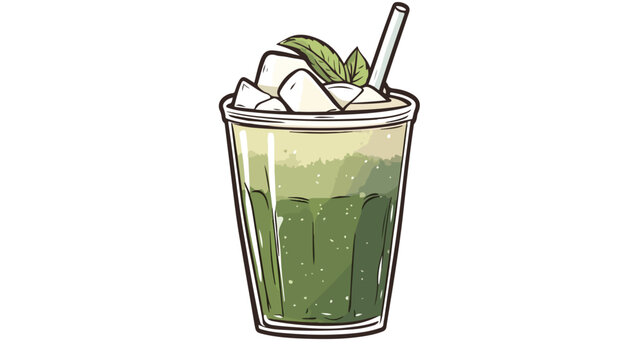 Artistic Hand Drawn Iced Matcha Latte Sticker Design