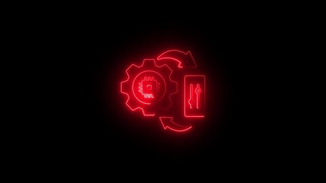  abstract  glowing neon  animation of chipset and setting icon on black background, system controller  concept  animation in neon line,