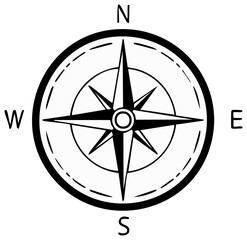 Black and white compass rose icon showing cardinal directions for navigation