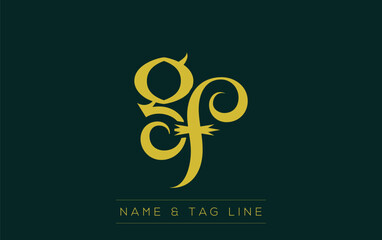GF logo design. A sophisticated, minimalistic logo design featuring golden stylized typography,  perfect for branding concepts emphasizing luxury, professionalism, and contemporary aesthetics.