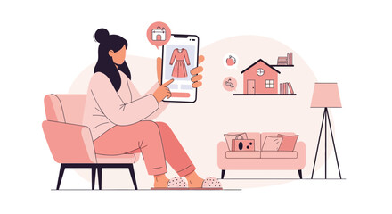 Online Shopping From Home With Comfortable And Cozy Pink Interior Design