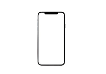 Isolated mobile device with a blank white screen on a dark plain surrounding surface area view on transparent background