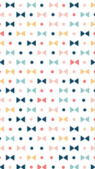 A playful and colorful abstract pattern featuring a repeating arrangement of small bow tie shapes in various pastel and muted tones