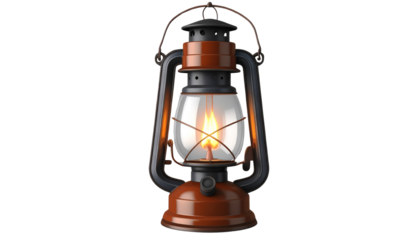 3d vintage old style lantern oil lamp realistic texture and lightning isolated on transparent background