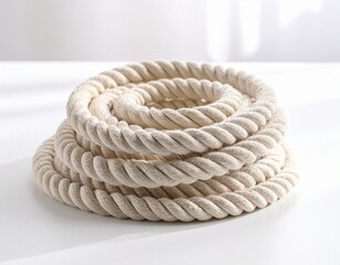  Coiled White Rope on Flat Surface