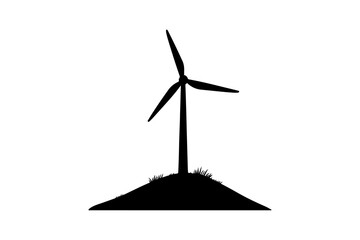 Wind Turbine Silhouette on a Hill An Eco Friendly Energy Concept Design on a Clean White Background Illustration