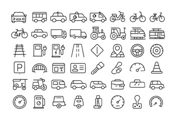 Transportation Icons Cars, Trucks, Vehicles, and Traffic Elements