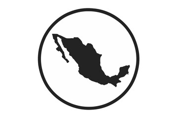 A dark grey rubber stamp featuring a vintage Mexico map silhouette, presented in a retro style as a handmade label, badge or element suitable for travel souvenirs, created as a vector illustration