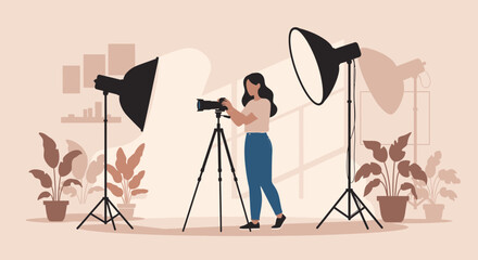 Professional Photographer In Her Studio Preparing For A Photoshoot Session