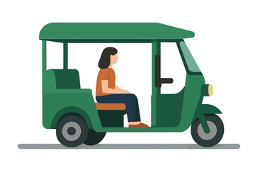 Fototapeta premium A vintage green Thai songthaew is shown in a side view, being a popular form of transportation