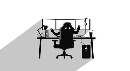 Modern Gaming Setup With Multiple Monitors And Ergonomic Chair Illustration