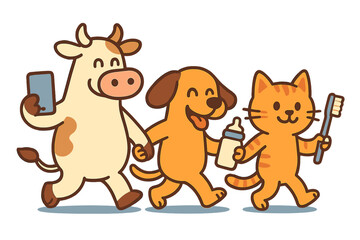 Vector flat illustration for World Environment Day featuring kawaii characters and a zero waste theme, with fun recyclable items like batteries, packaging, and straws, and a 'no plastic' and 'garbage