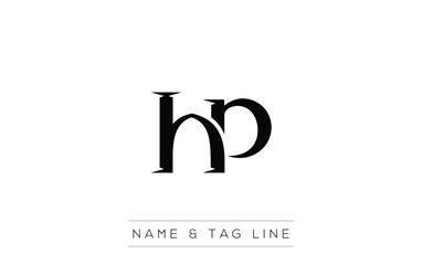 HP logo design. A sophisticated, minimalistic logo design featuring golden stylized typography,  perfect for branding concepts emphasizing luxury, professionalism, and contemporary aesthetics.