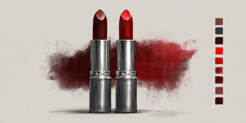 Lipsticks in minimalist red composition – modern beauty and cosmetic design