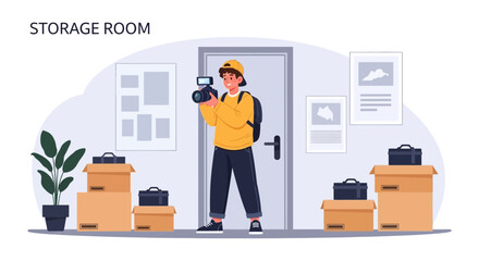 Photographer Capturing Storage Room Inventory For Business Archives Records