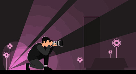 Photographer Capturing The Moment With Professional Camera Under Bright Lights